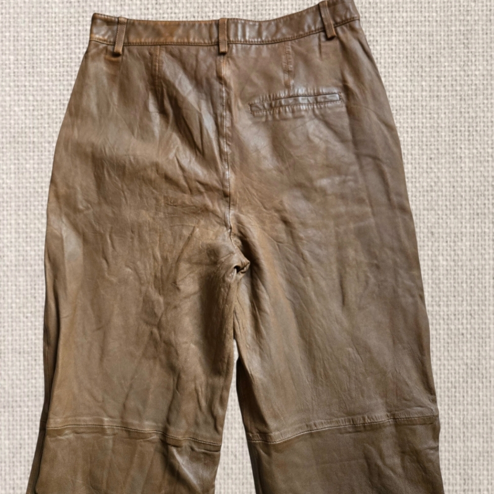 Gestuz Lambskin Leather Culotte Pants Caramel Brown Denmark Straight Leg /S - Picture 7 of 10